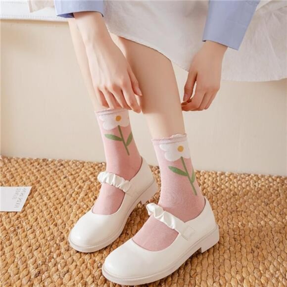 4/5 pairs Women Cute Floral Patterned Casual Cotton Crew Socks Novelty Colorful - Picture 4 of 8